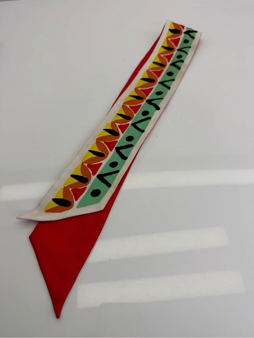 Prada Geometric Red & Multicolor Twilly Scarf